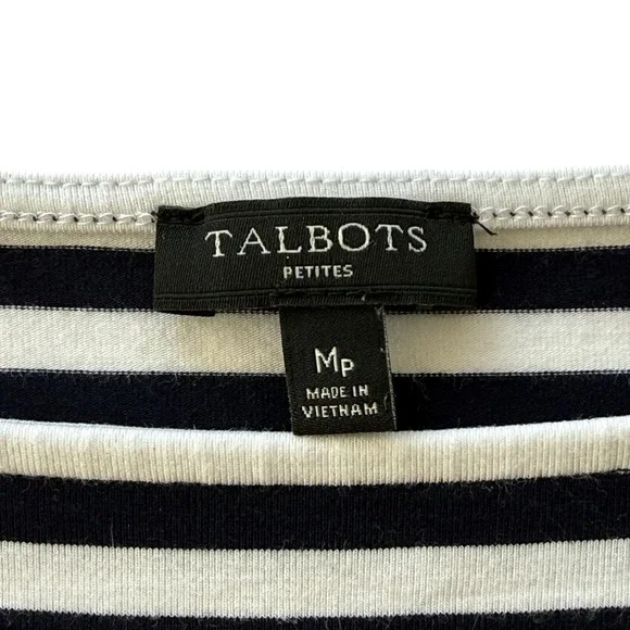 Talbots Breton Stripe Cropped Tee Navy White Boat Neck Coastal Prep Women's M - Picture 6 of 8